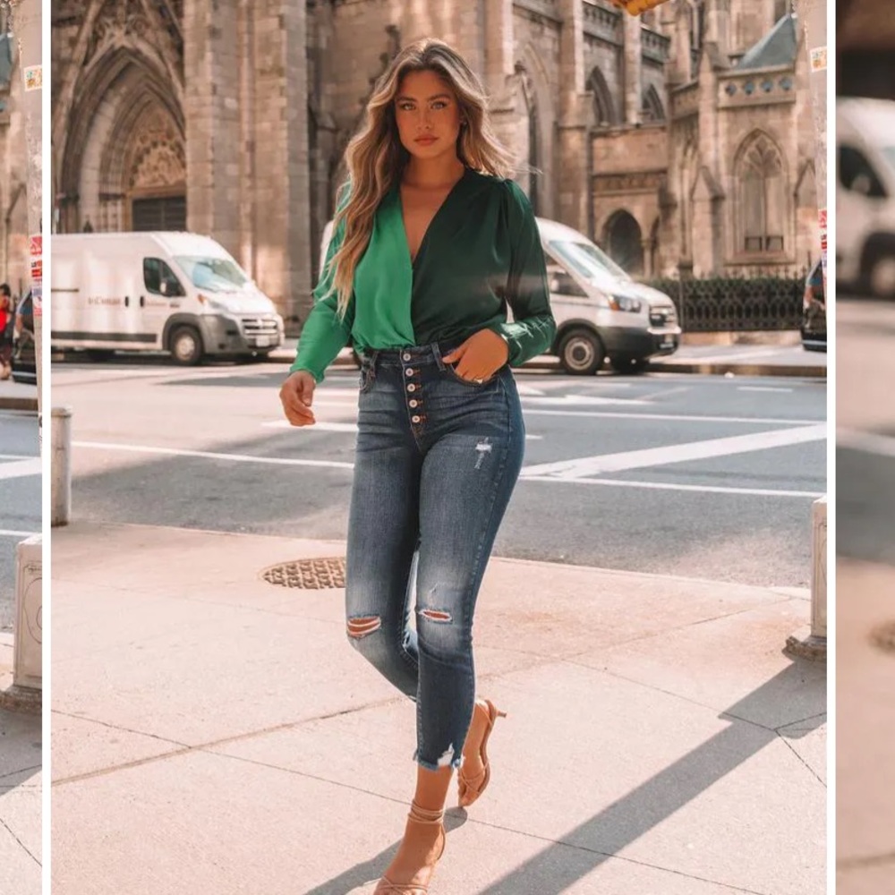 NWT - Two Sides Satin Drape Bodysuit in Emerald - Vici